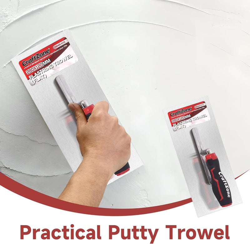 CRAFTZONE 4 Pieces Concrete & Trowel Masonry Set - High Carbon Steel Plastering | Bricklaying Tools for Drywall Asphalt - Includes Flat & Notched Trowels & 7"/9" Brick Trowels with Soft Grip Handle - Image 5